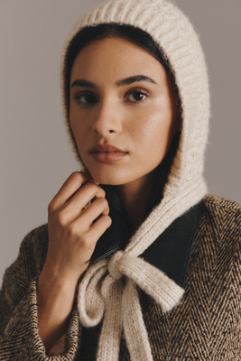By Anthropologie Tie-front Knit Hood In Neutral