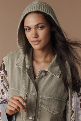 By Anthropologie Tie-front Knit Hood In Green