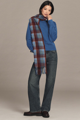 By Anthropologie Plaid Heritage Fringe Scarf In Blue