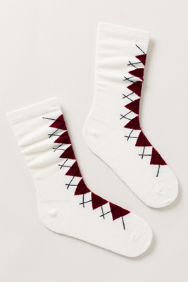 By Anthropologie Cozy Argyle Crew Socks In White