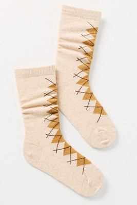By Anthropologie Cozy Argyle Crew Socks In Neutral