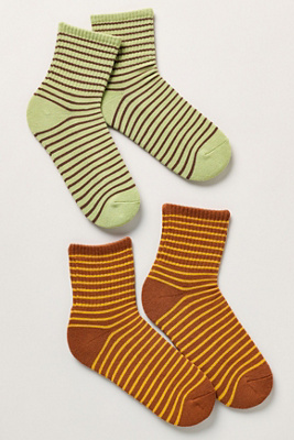 By Anthropologie Stripe Crew Socks, Set Of 2 In Multi