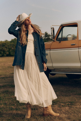 Hutch Twofer Tulle Drop-waist Dress In White
