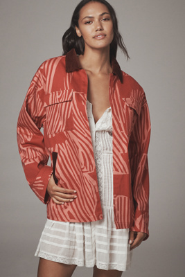 Bel Kazan Printed Open-front Jacket In Red