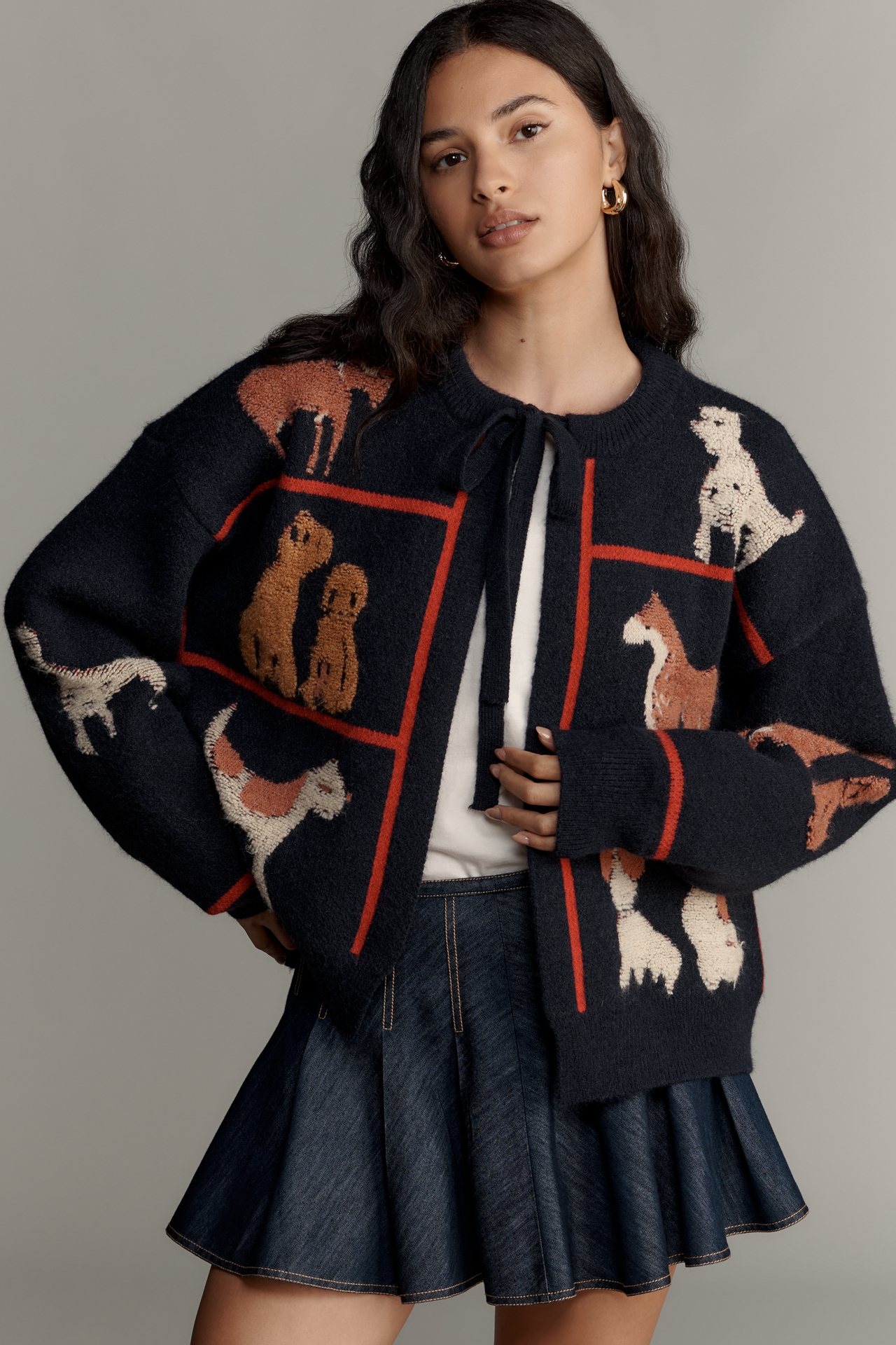 Maeve Dogs Tie-Front Cardigan Sweater
