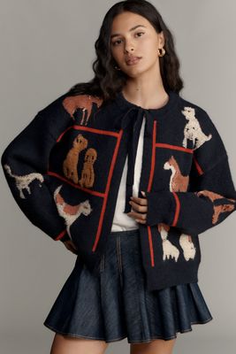 Maeve Dogs Tie-Front Cardigan Sweater