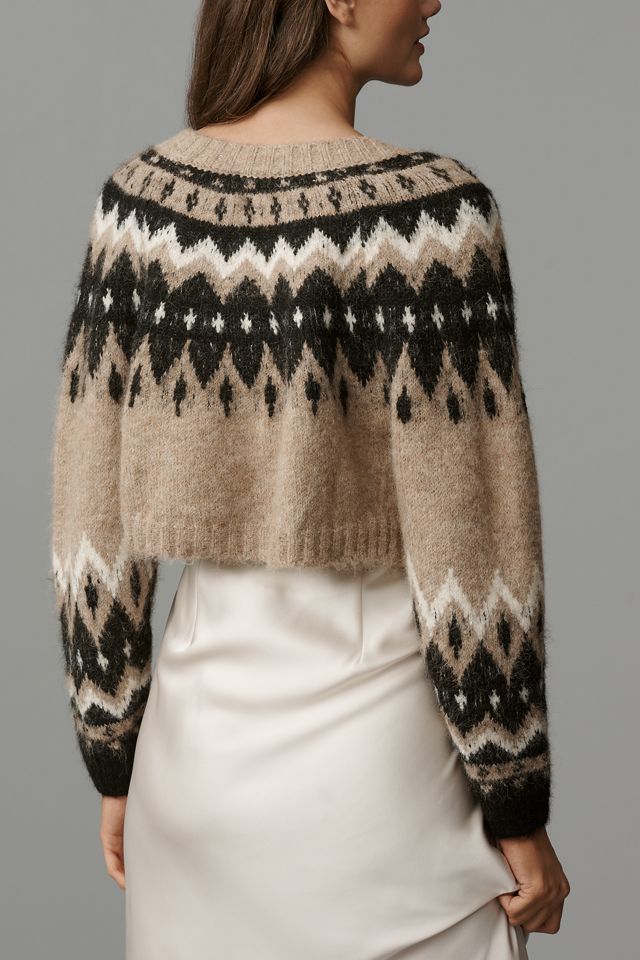 By Anthropologie Fair Isle Cropped Cardigan Sweater #1