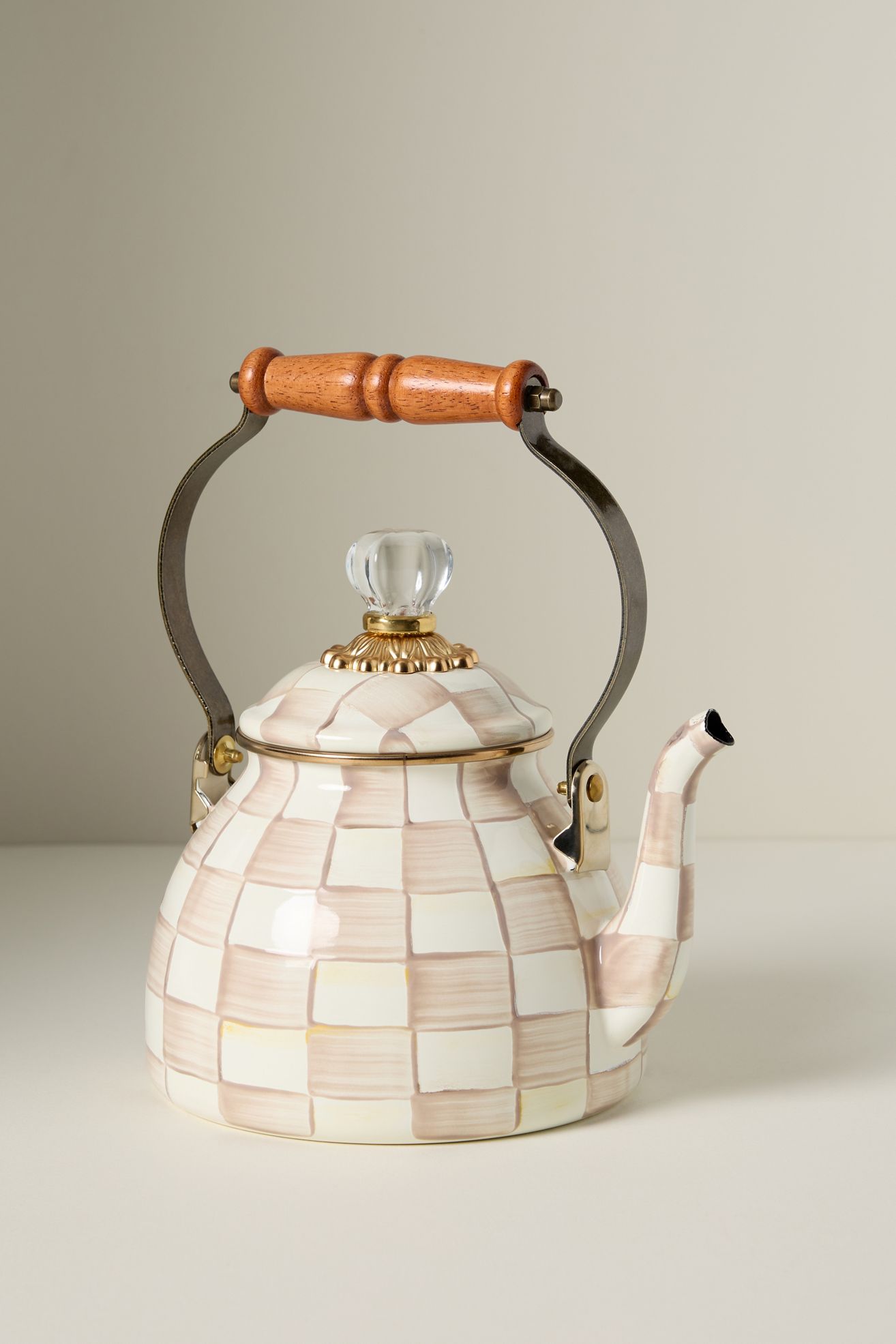 MacKenzie-Childs 2 Qt. Tea Kettle - Mocha Check, L