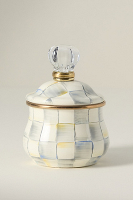Mackenzie-childs Mackenzie Childs Sterling Check Lidded Sugar Bowl In White