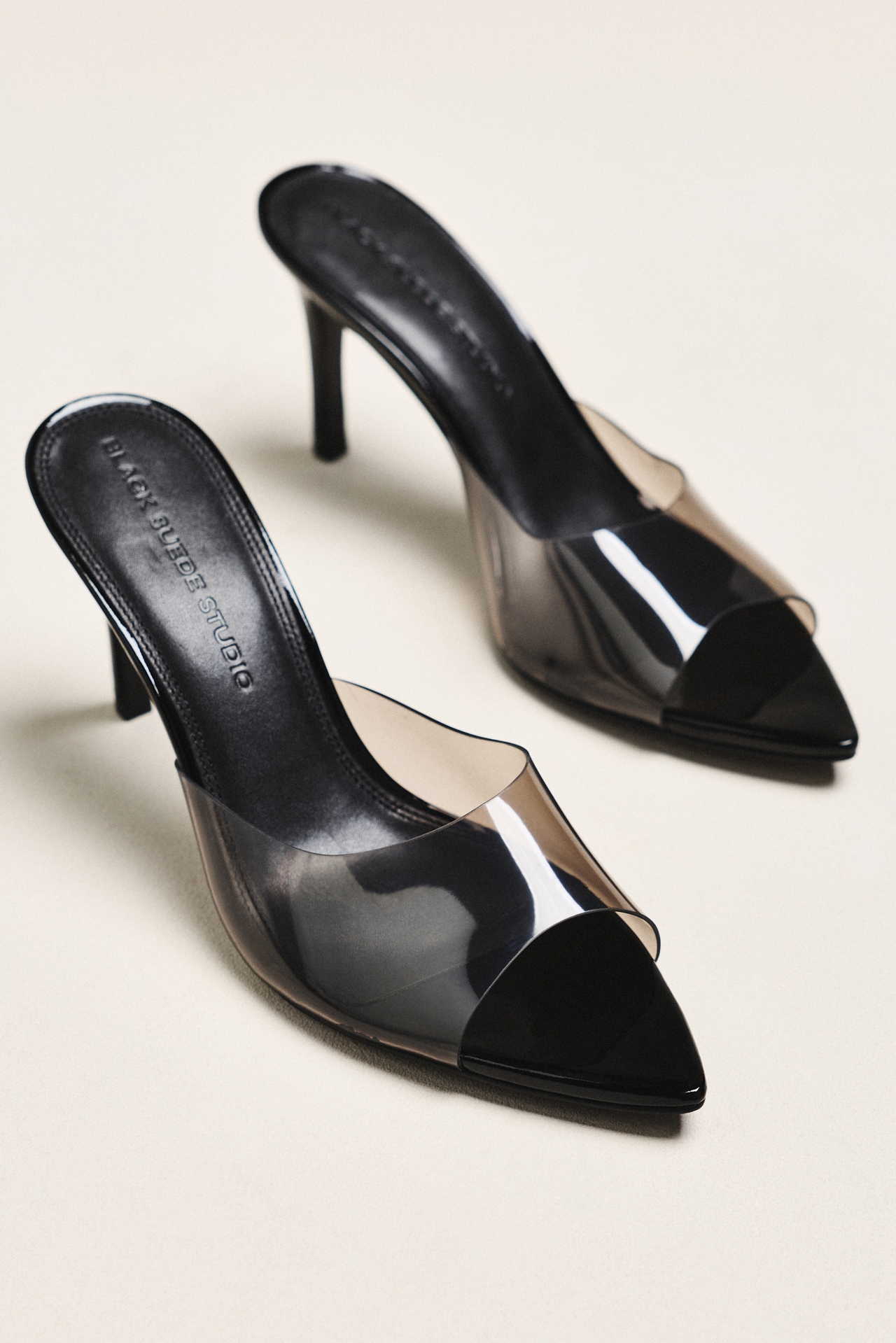 Black Suede Studio Bella Mule Heels