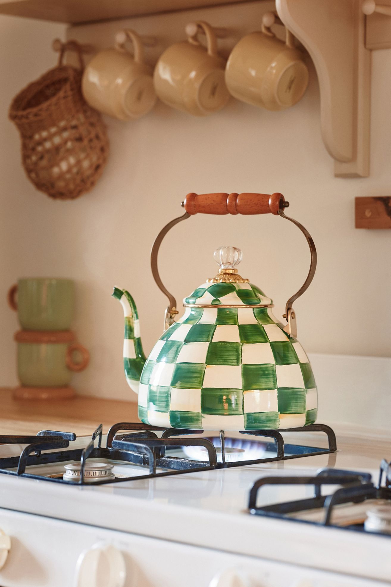 MacKenzie-Childs 3 Qt. Tea Kettle - Emerald Check, Standard, XL