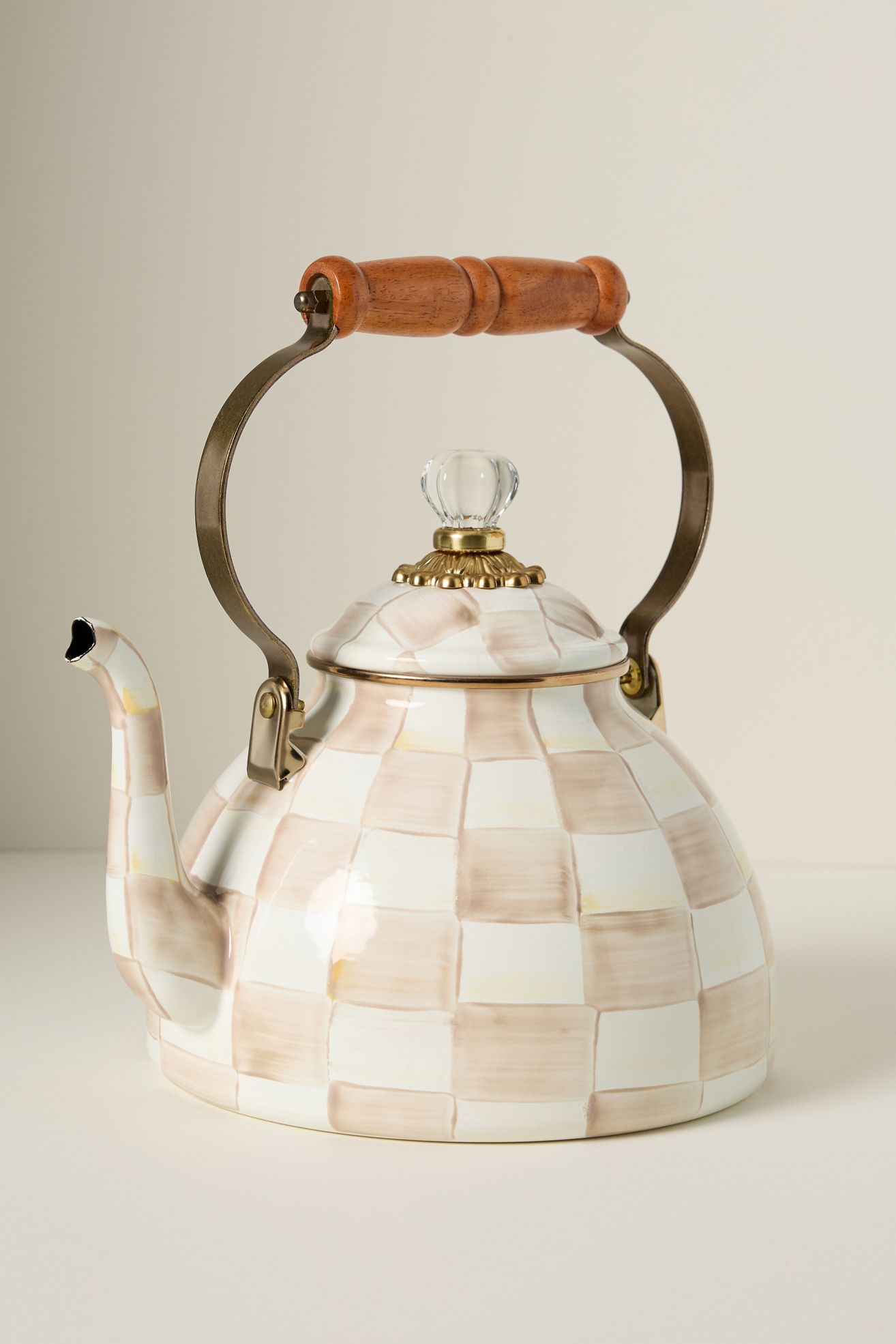 MacKenzie-Childs 3 Qt. Tea Kettle - Mocha Check, Standard, XL