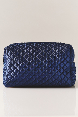 By Anthropologie Quilted Satin Cosmetic Bag In Blue