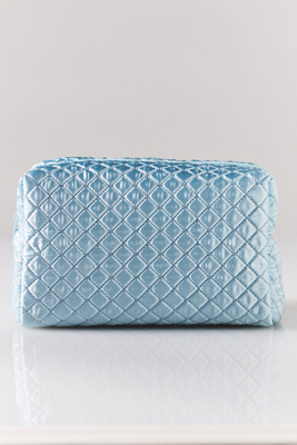 By Anthropologie Quilted Satin Cosmetic Bag In Blue