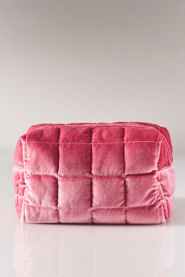 By Anthropologie Quilted Velvet Cosmetic Bag In Pink