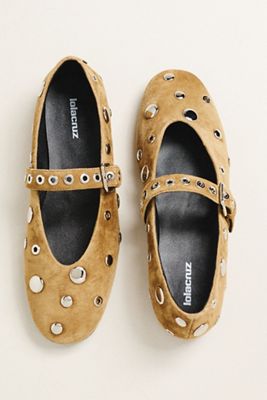 Lola Cruz Studded Grommet Mary Jane Flats