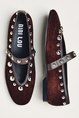Bibi Lou Studded Mary Jane Ballet Flats In Brown