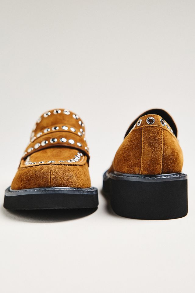 Bibi Lou Suede Studded Grommet Loafers #2