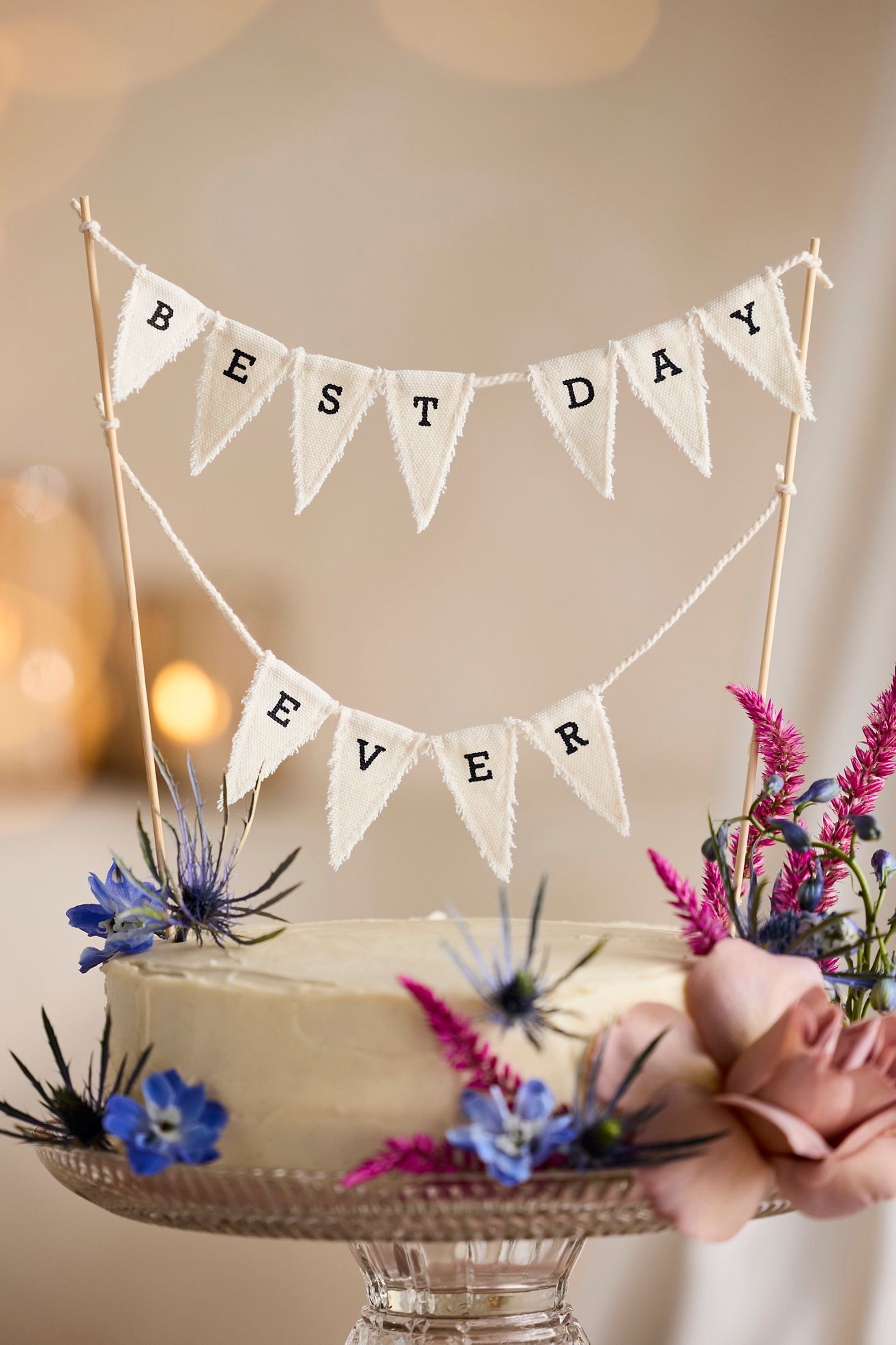 Best Day Ever Pennant Cake Topper - Natural, Standard, 8"