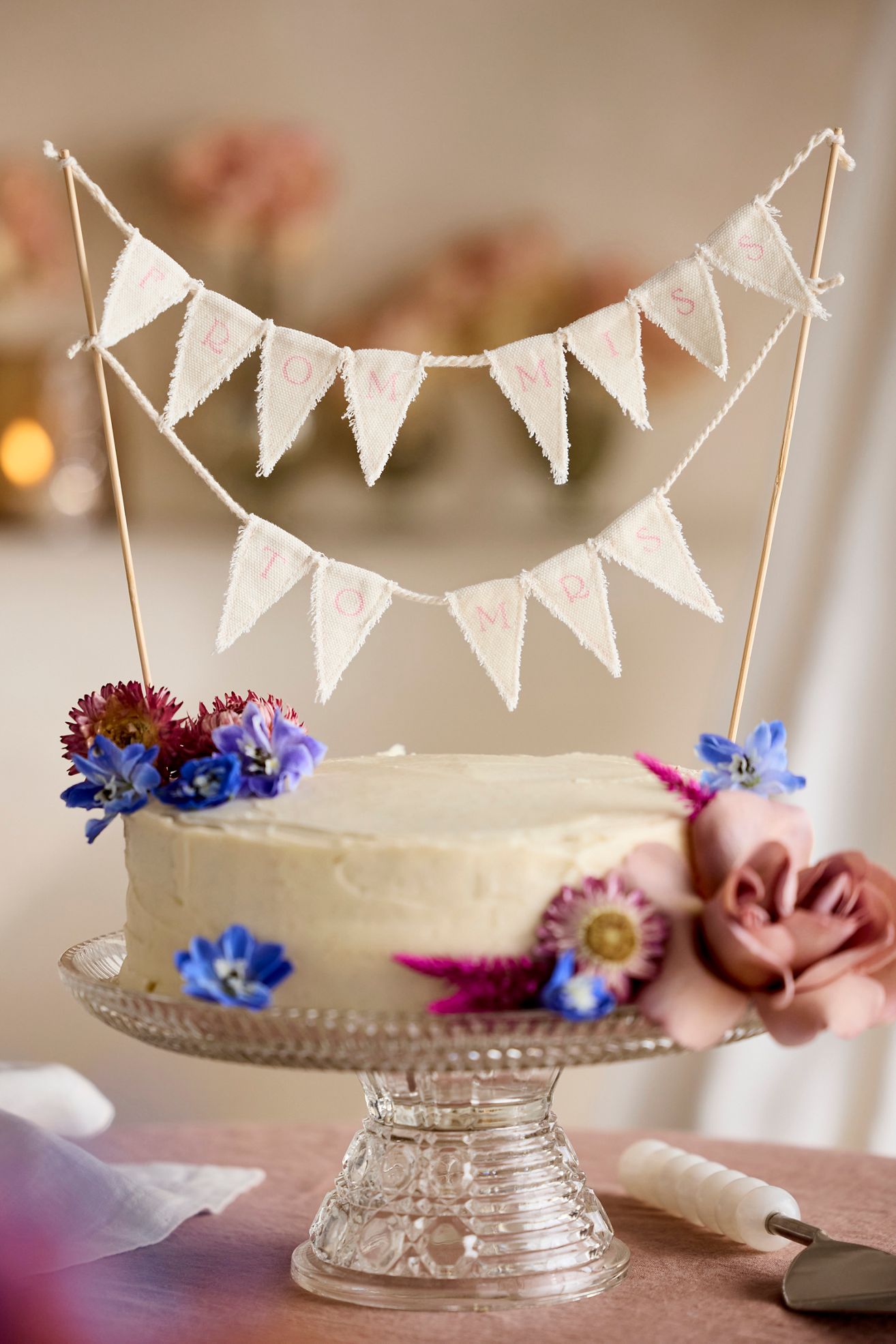 Miss to Mrs Pennant Cake Topper - Natural, Standard, 10 "