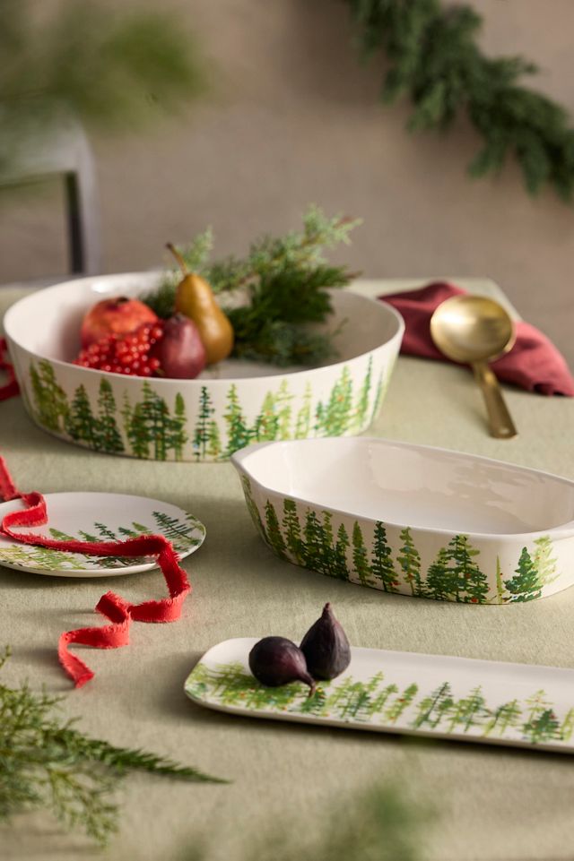 Holiday Forest Narrow Stoneware Serving Platter #1