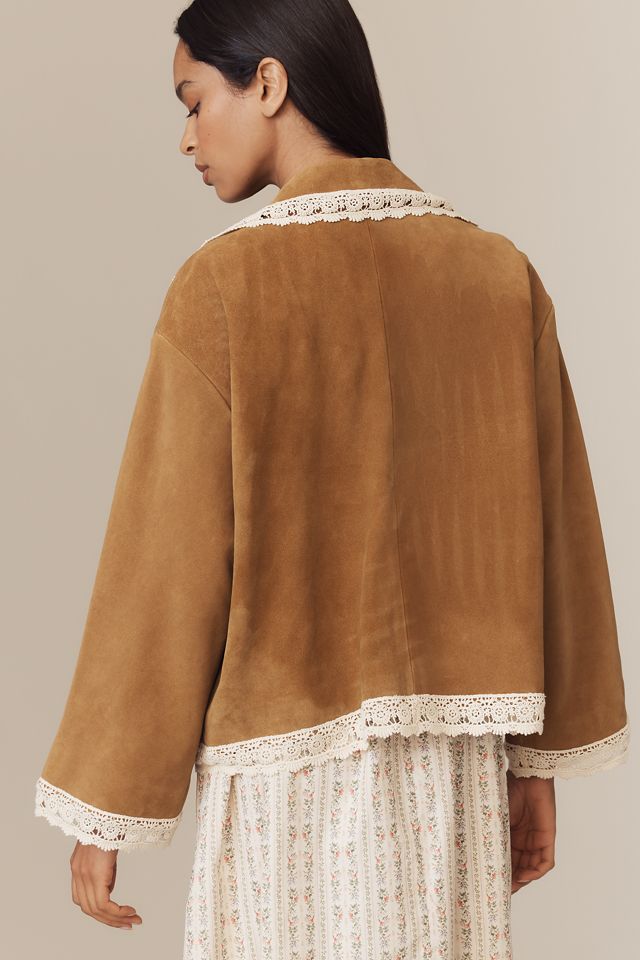 By Anthropologie Suede Boxy Open-Front Jacket #1