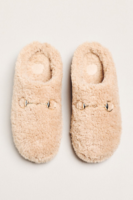 Maeve Sherpa Fleece Bit Scuff Slippers In Neutral