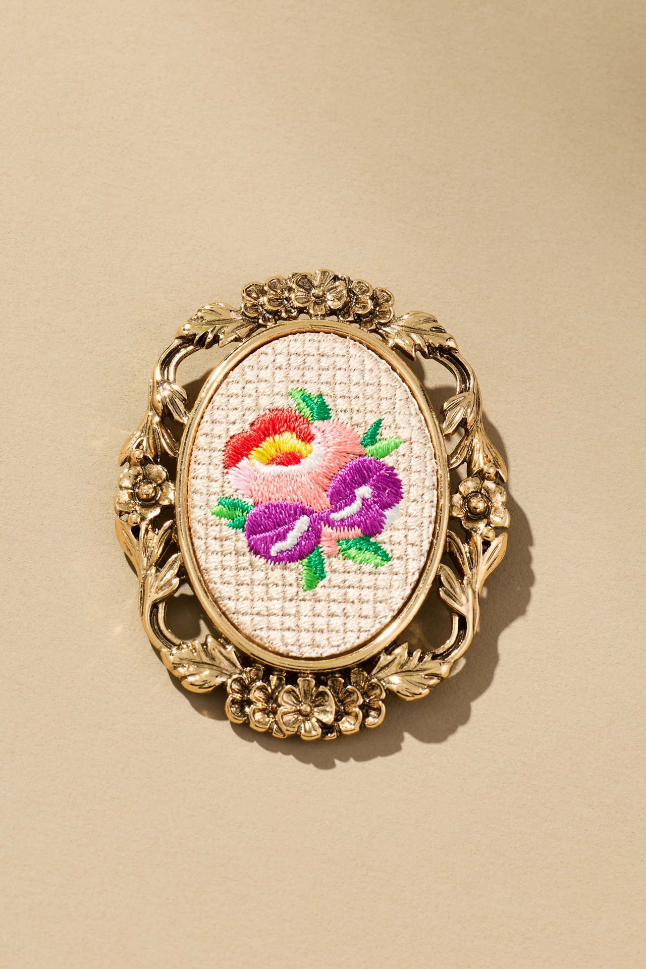 Oval Needlepoint Brooch