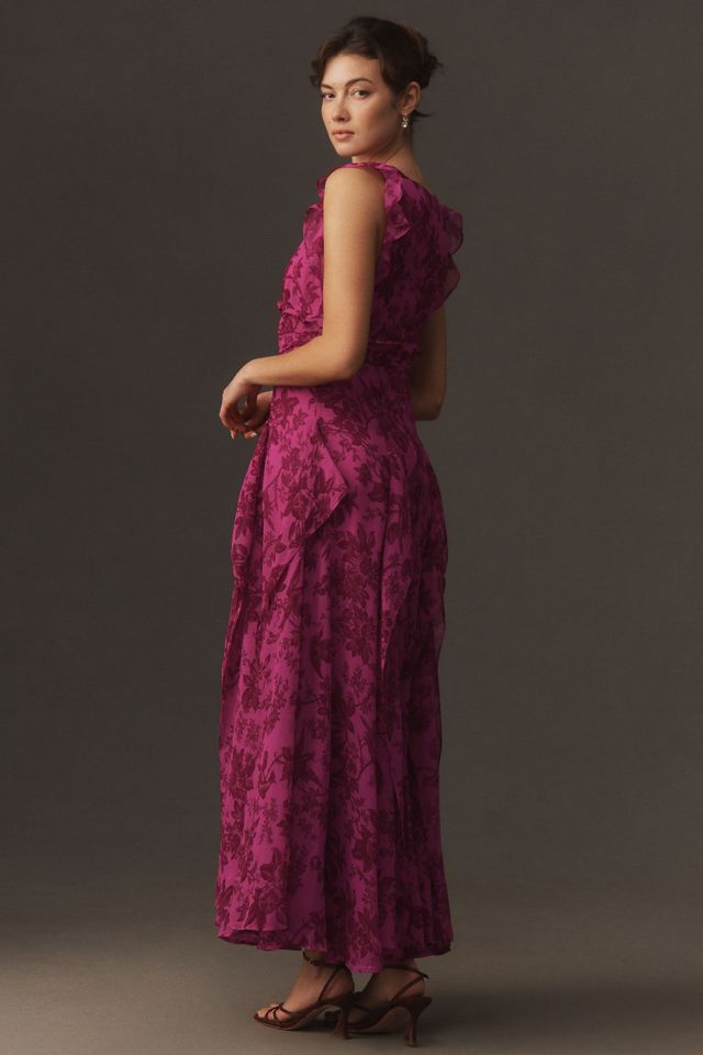 BHLDN Sleeveless V-Neck Pleated Chiffon Maxi Dress