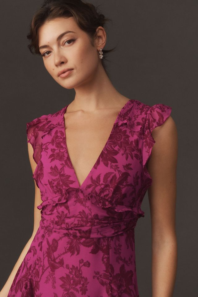 BHLDN Sleeveless V-Neck Pleated Chiffon Maxi Dress | AnthroHome