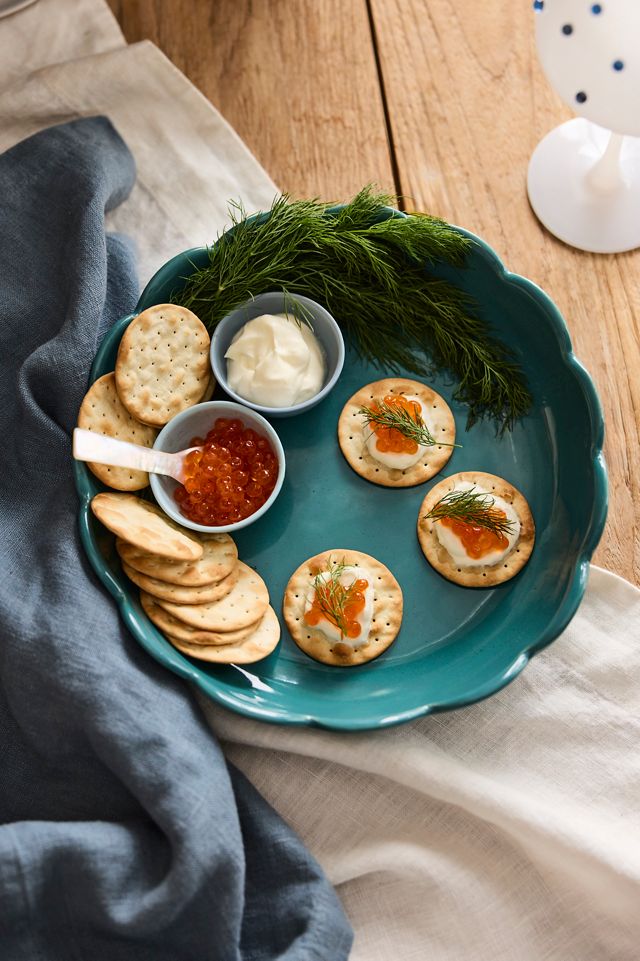 Scalloped Stoneware Serving Bowl, Small Blue #2