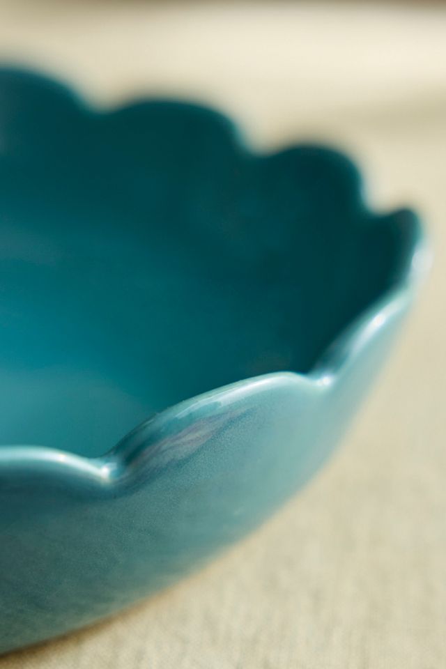 Scalloped Stoneware Serving Bowl, Small Blue #1