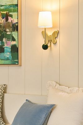 Quinn Butterfly Brass Shaded Sconce