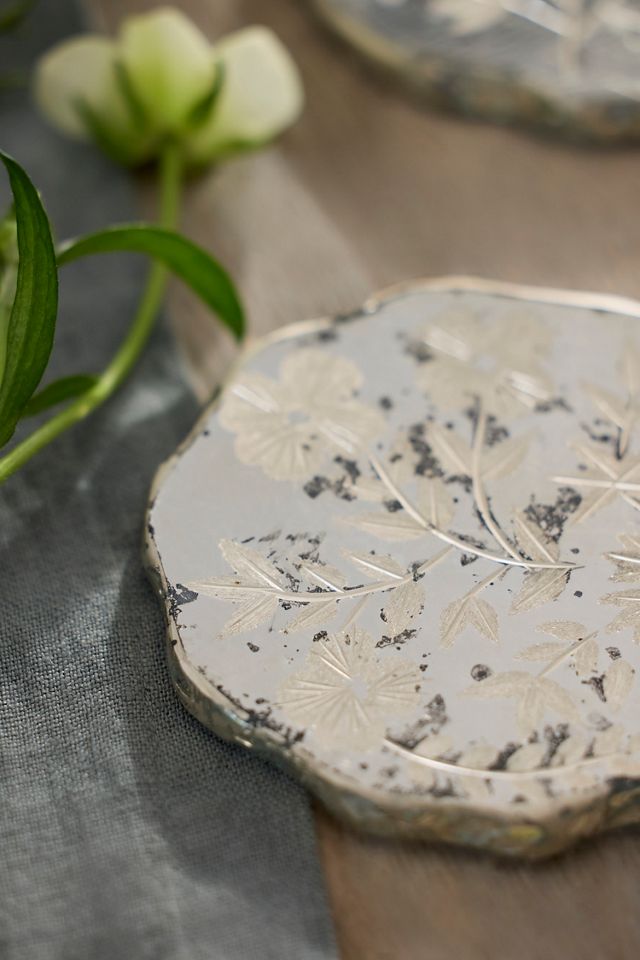 Terrain Etched Floral Mirror Coasters, Set of 4 #1
