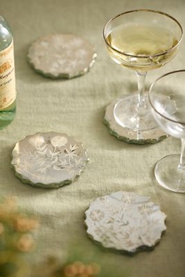 Etched Floral Mirror Coasters, Set of 4