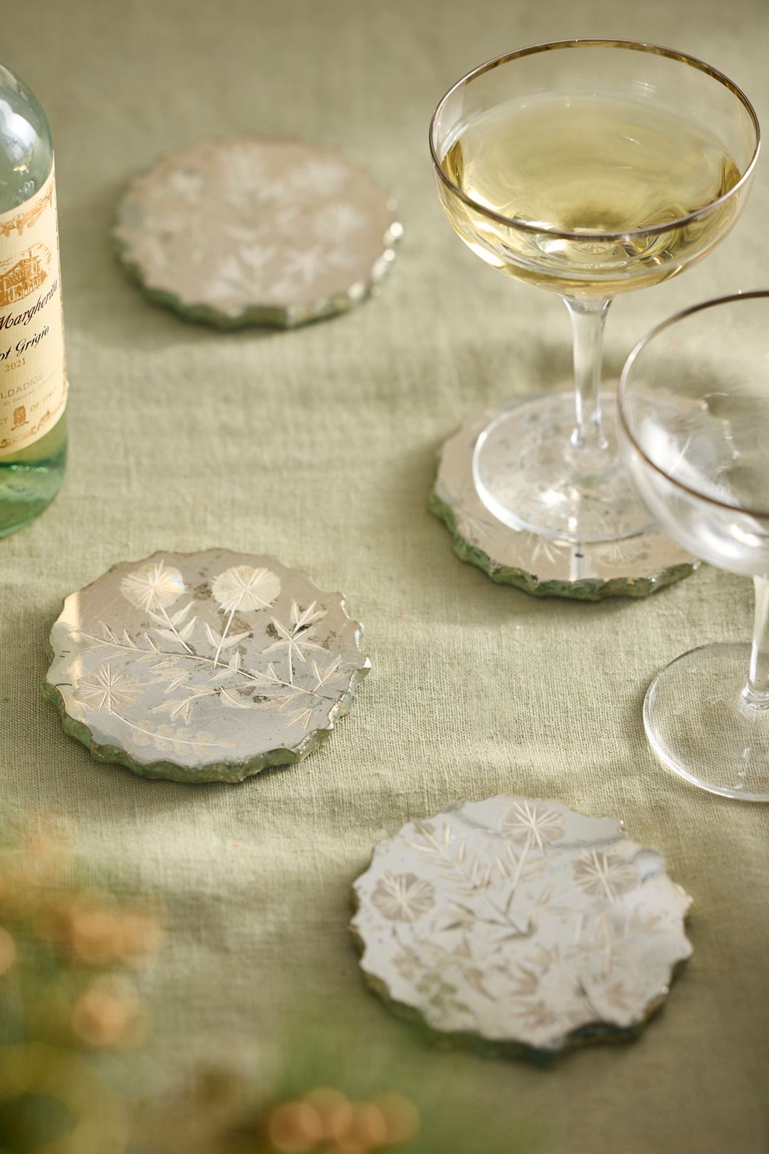 Etched Floral Mirror Coasters, Set of 4 - Multi, Standard, One Size