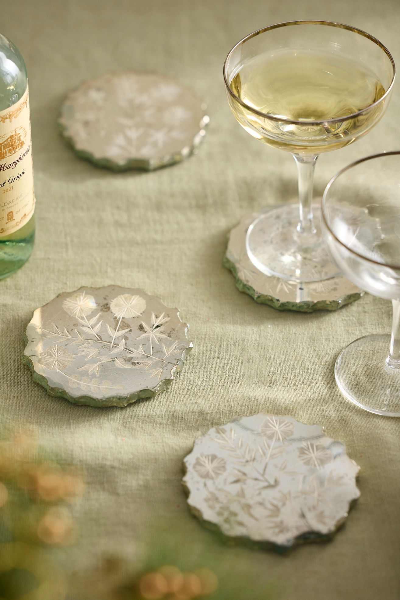 Etched Floral Mirror Coasters, Set of 4 - Multi, Standard, One Size