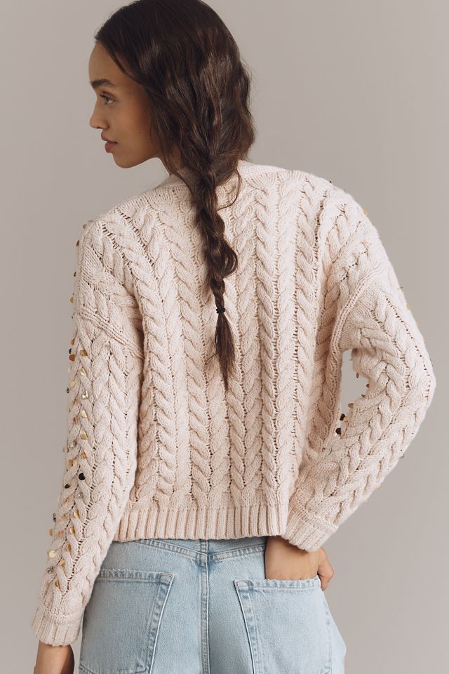 Embellished Cable-Knit Cardigan Sweater #2
