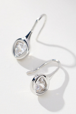 By Anthropologie Dainty Crystal Fishhook Earrings In Silver
