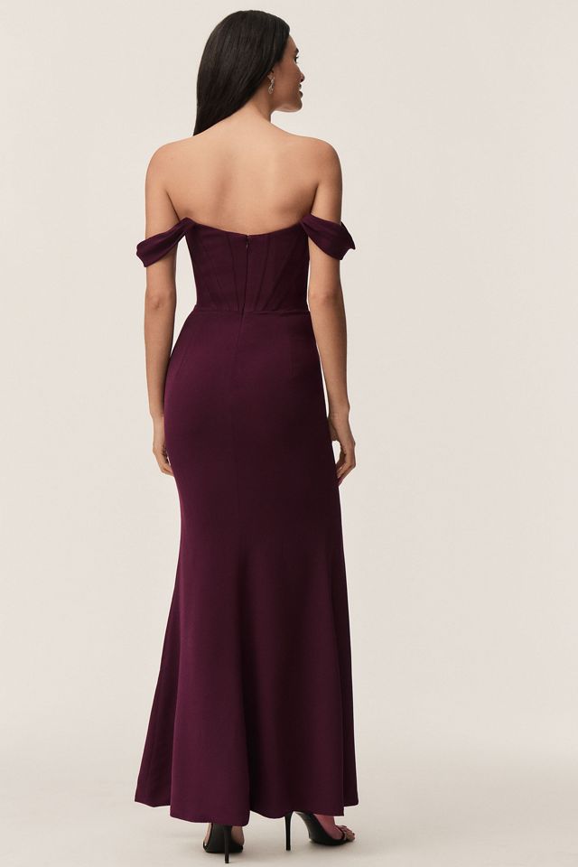 Dress the Population Melania Off-The-Shoulder Gown - Dark Cherry - S