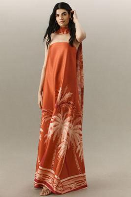 Diarrablu Tubi Cape Maxi Dress In Orange