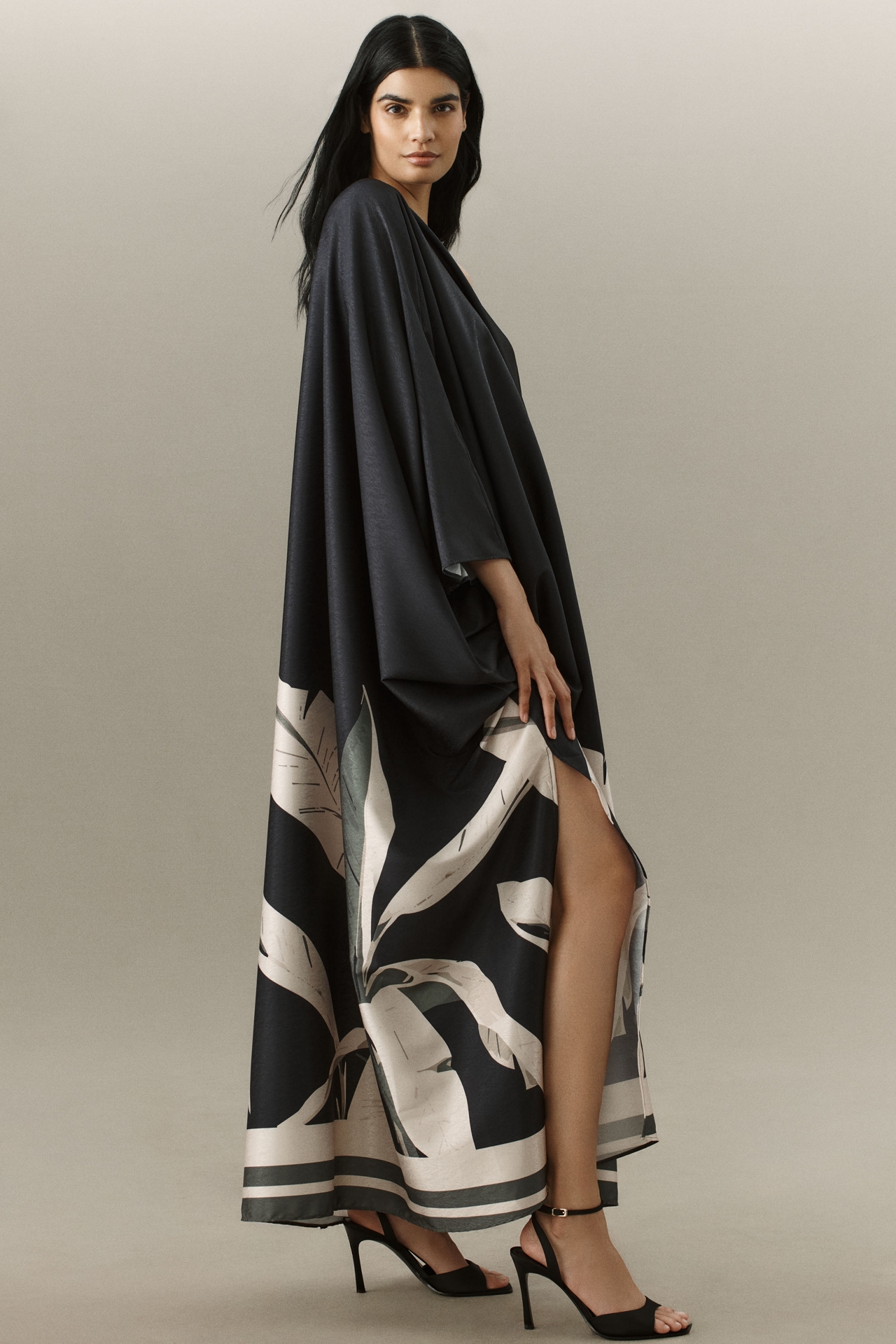 DIARRABLU Satu Printed Long-Sleeve One-Shoulder Maxi Dress