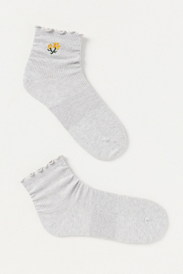 Bombas Embroidered Ruffle Rib Quarter Socks In Gray