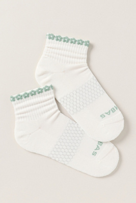 Bombas Flower Trim Quarter Socks In White