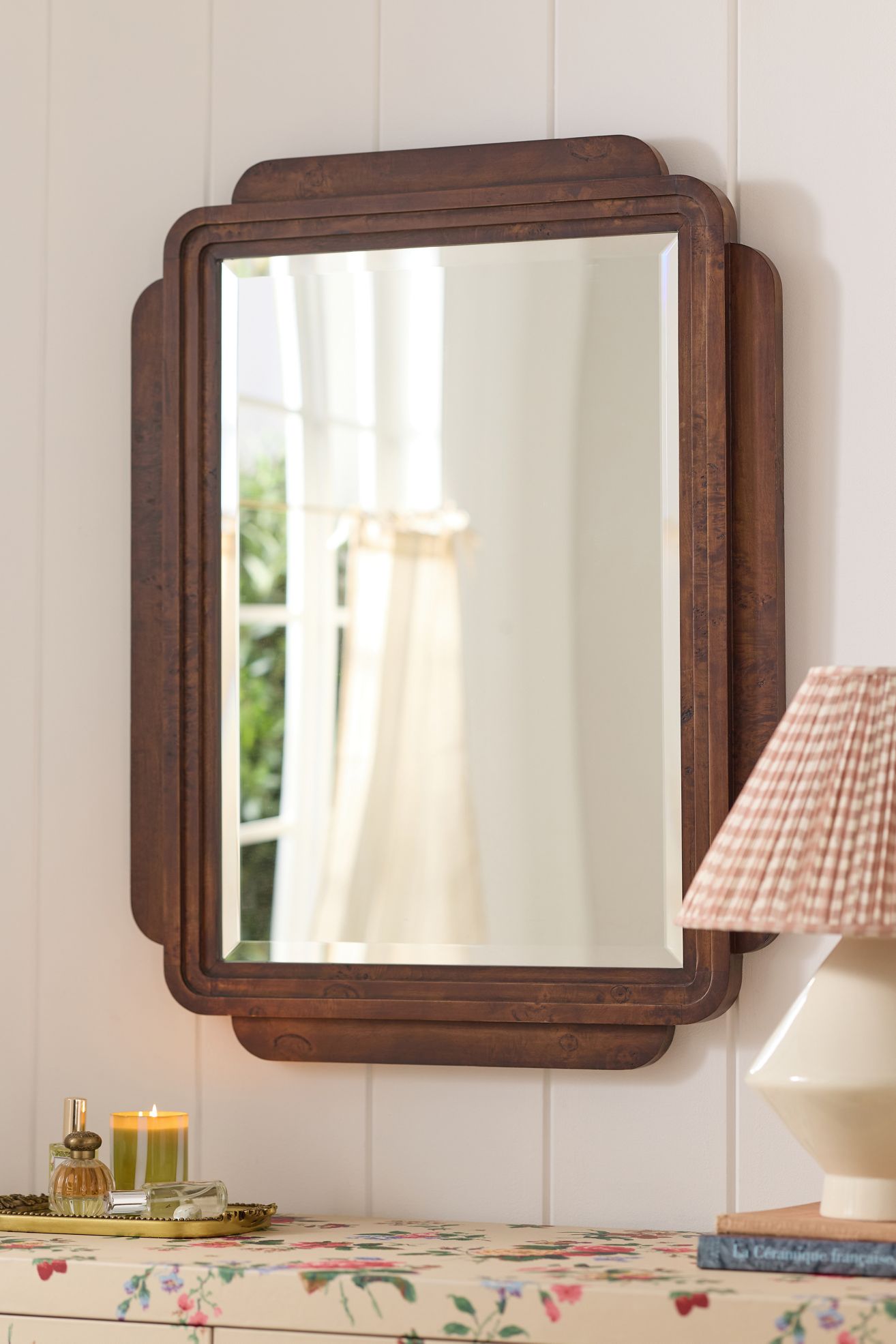 Betti Burl Wood Portrait Wall Mirror - Dark Burl, One Size