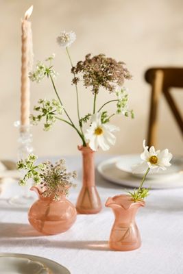 Glass Ruffle Bud Vases, Set of 3