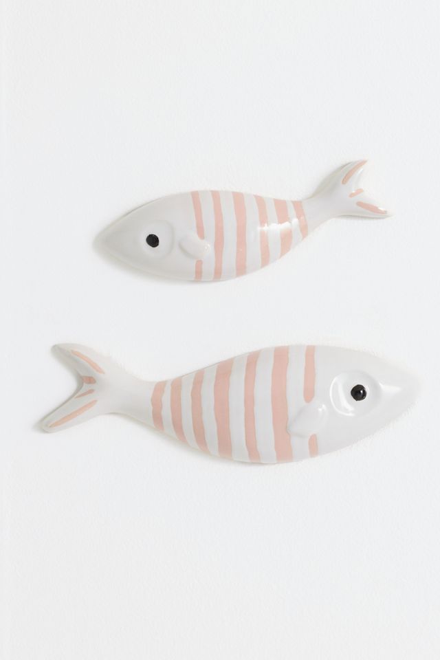 By Anthropologie Stripe Fish Ceramic Gallery Wall Charms, Set of 2 #1
