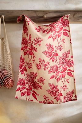Cherry Floral Linen Dish Towel