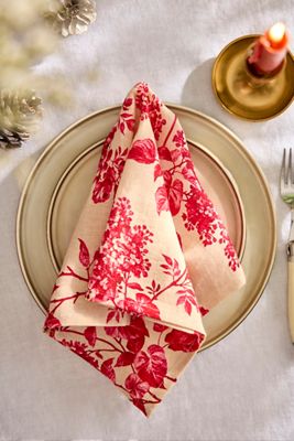Cherry Floral Linen Napkins, Set of 2
