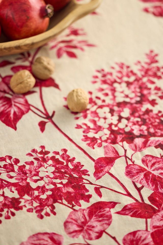 Cherry Floral Linen Tablecloth #1